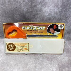 Vintage Popeils Slice-A-Way Knife 8" Blade With  Case & Cutting Board